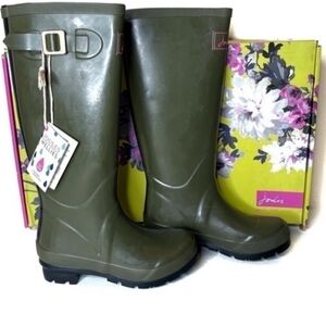 Joules Fieldwelly Green with Black Stripes Boots Size 5